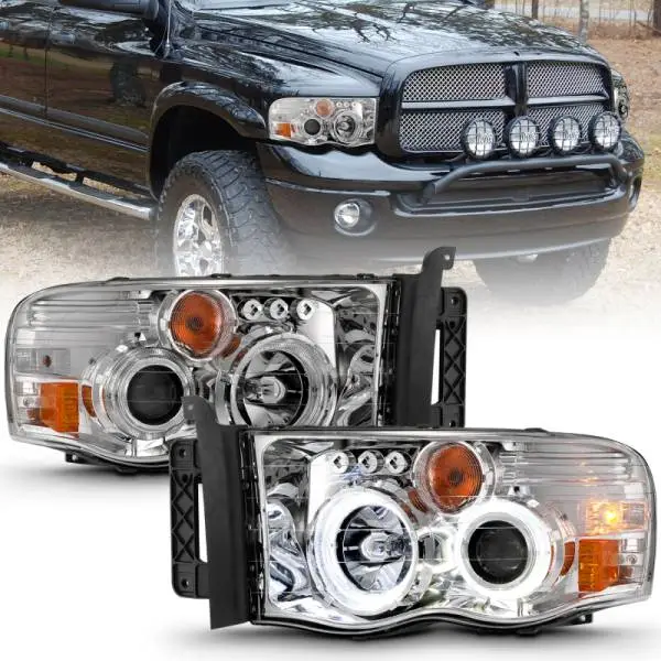ANZO 2002-2005 Dodge Ram 1500 Projector Headlights w/ Halo Chrome Clear Amber image 2