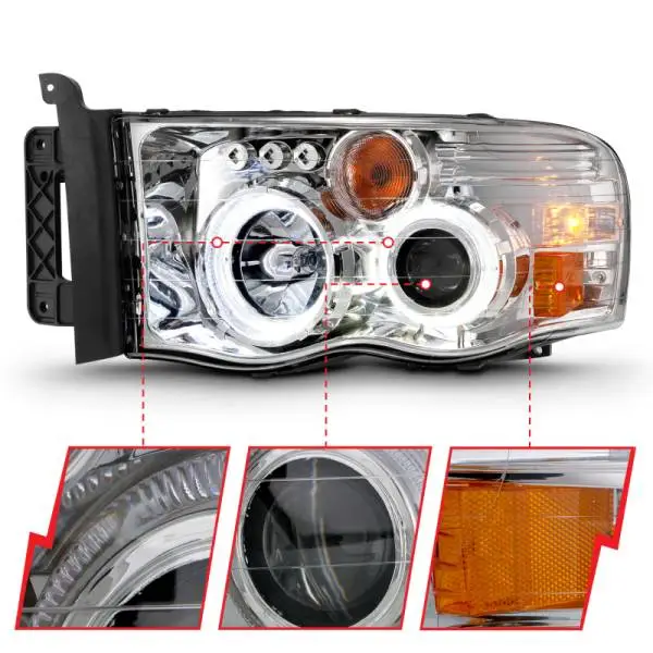 ANZO 2002-2005 Dodge Ram 1500 Projector Headlights w/ Halo Chrome Clear Amber image 5