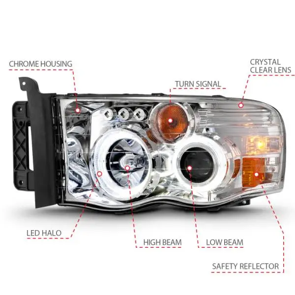 ANZO 2002-2005 Dodge Ram 1500 Projector Headlights w/ Halo Chrome Clear Amber image 10