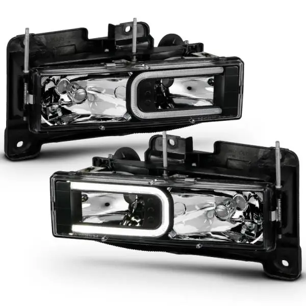 ANZO 1999-2000 Cadillac Escalade Crystal Headlights Light Bar Black Housing (Pair) thumbnail 3