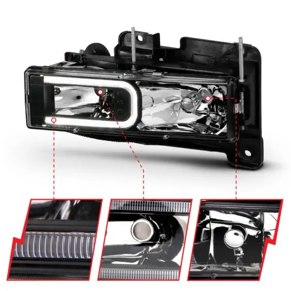 ANZO 1999-2000 Cadillac Escalade Crystal Headlights Light Bar Black Housing (Pair) thumbnail 4