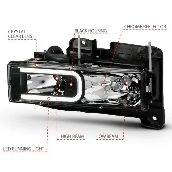 ANZO 1999-2000 Cadillac Escalade Crystal Headlights Light Bar Black Housing (Pair) thumbnail 7