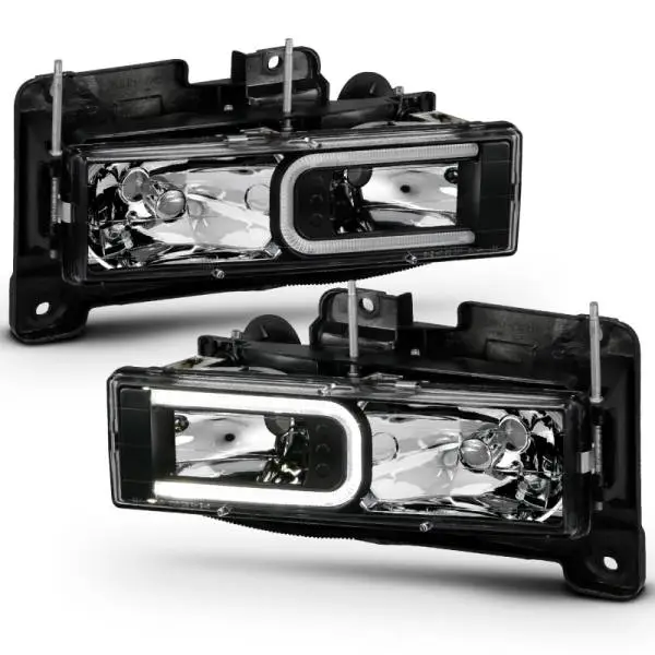ANZO 1999-2000 Cadillac Escalade Crystal Headlights Light Bar Black Housing (Pair) thumbnail 8