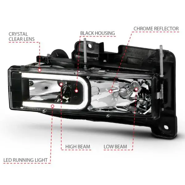 ANZO 1999-2000 Cadillac Escalade Crystal Headlights Light Bar Black Housing (Pair) thumbnail 10