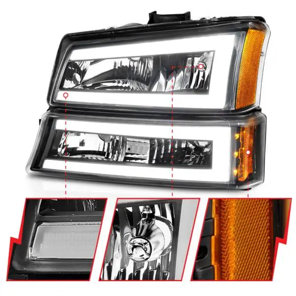 ANZO 2003-2006 Chevrolet Silverado 1500 Crystal Headlights w/ Light Bar Black Housing thumbnail 4