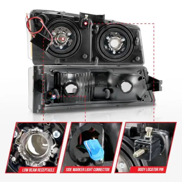 ANZO 2003-2006 Chevrolet Silverado 1500 Crystal Headlights w/ Light Bar Black Housing thumbnail 5