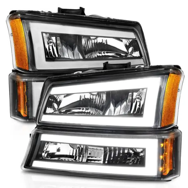 ANZO 2003-2006 Chevrolet Silverado 1500 Crystal Headlights w/ Light Bar Black Housing thumbnail 8