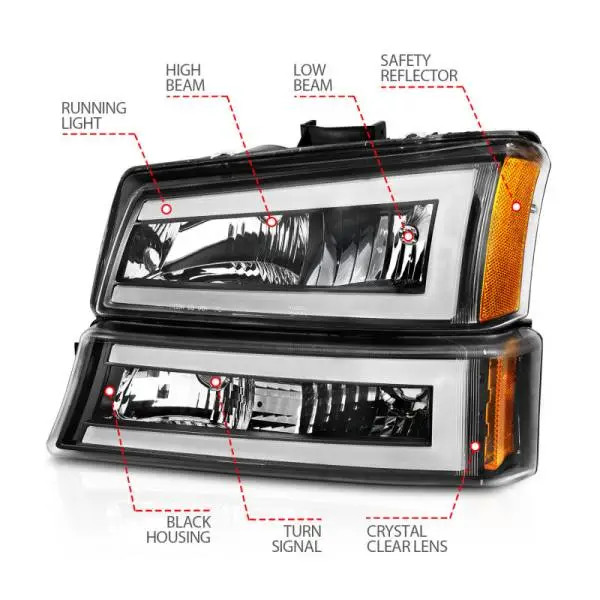 ANZO 2003-2006 Chevrolet Silverado 1500 Crystal Headlights w/ Light Bar Black Housing thumbnail 10