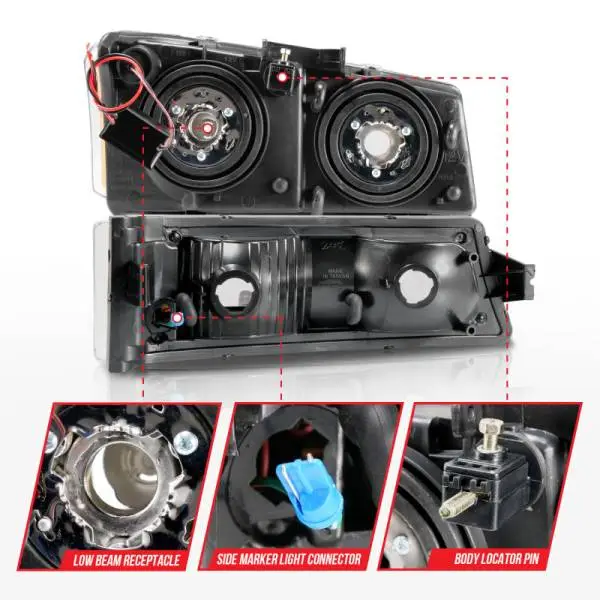 ANZO 2003-2006 Chevrolet Silverado 1500 Crystal Headlights w/ Light Bar Black Housing thumbnail 11