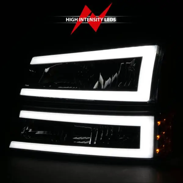 ANZO 2003-2006 Chevrolet Silverado 1500 Crystal Headlights w/ Light Bar Black Housing thumbnail 12