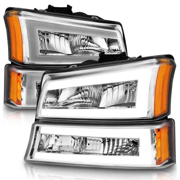 ANZO 2003-2006 Chevrolet Silverado 1500 Crystal Headlights w/ Light Bar Chrome Housing thumbnail 3