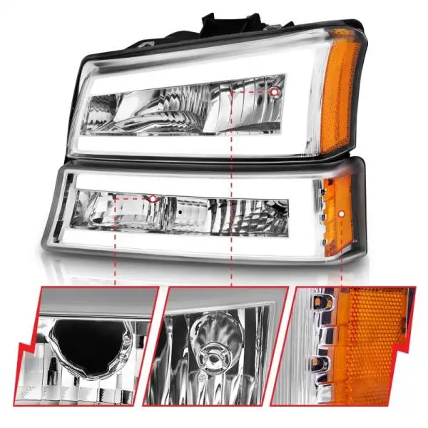 ANZO 2003-2006 Chevrolet Silverado 1500 Crystal Headlights w/ Light Bar Chrome Housing thumbnail 4