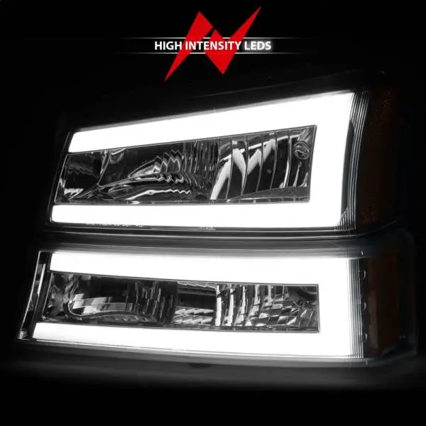 ANZO 2003-2006 Chevrolet Silverado 1500 Crystal Headlights w/ Light Bar Chrome Housing thumbnail 6