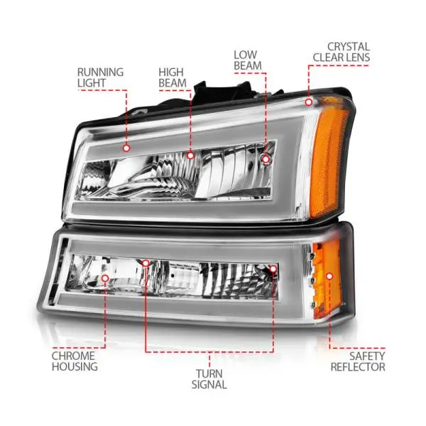 ANZO 2003-2006 Chevrolet Silverado 1500 Crystal Headlights w/ Light Bar Chrome Housing thumbnail 10