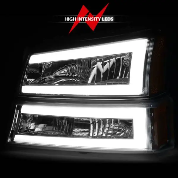 ANZO 2003-2006 Chevrolet Silverado 1500 Crystal Headlights w/ Light Bar Chrome Housing thumbnail 12