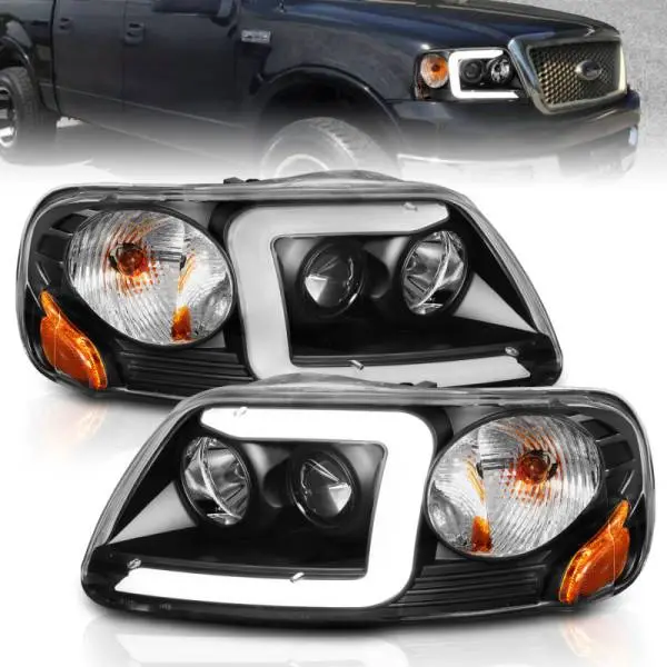 ANZO 1997-2003 Ford F-150 Projector Headlights w/ Light Bar Black Housing thumbnail 2