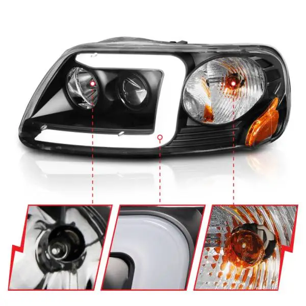 ANZO 1997-2003 Ford F-150 Projector Headlights w/ Light Bar Black Housing thumbnail 4