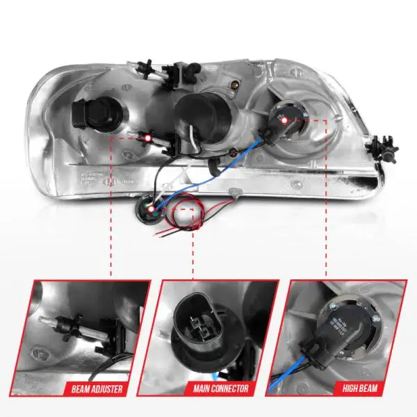 ANZO 1997-2003 Ford F-150 Projector Headlights w/ Light Bar Black Housing thumbnail 11
