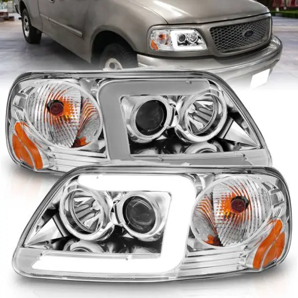 ANZO 1997-2003 Ford F-150 Projector Headlights w/ Light Bar Chrome Housing thumbnail 2