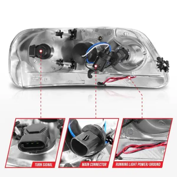 ANZO 1997-2003 Ford F-150 Projector Headlights w/ Light Bar Chrome Housing thumbnail 5