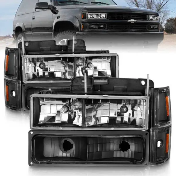 ANZO 88-98 Chevrolet C1500 Crystal Headlights Black thumbnail 2