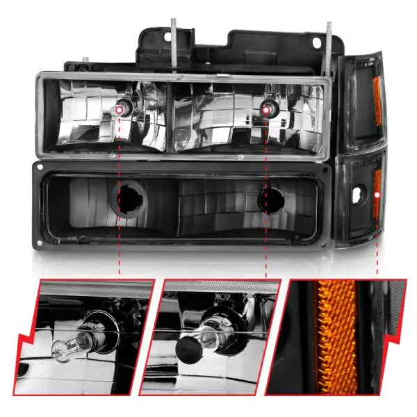 ANZO 88-98 Chevrolet C1500 Crystal Headlights Black thumbnail 8