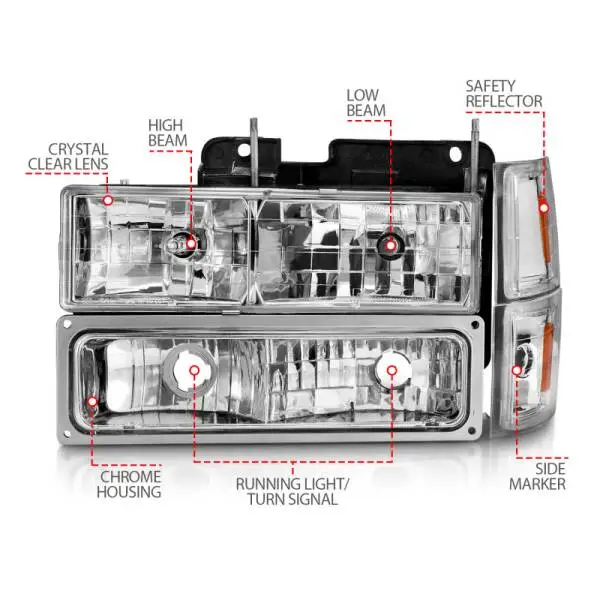 ANZO 88-98 Chevrolet C1500 Crystal Headlights Chrome w/ Signal and Side Marker Lights thumbnail 6