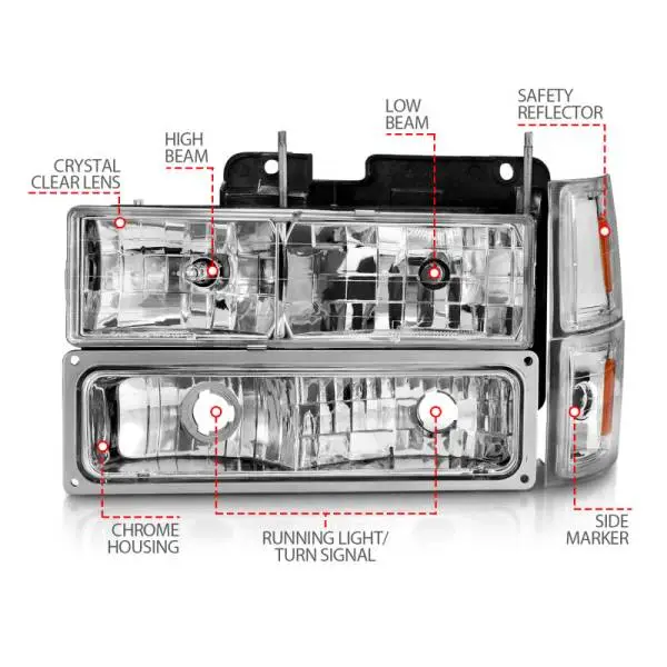 ANZO 88-98 Chevrolet C1500 Crystal Headlights Chrome w/ Signal and Side Marker Lights thumbnail 9