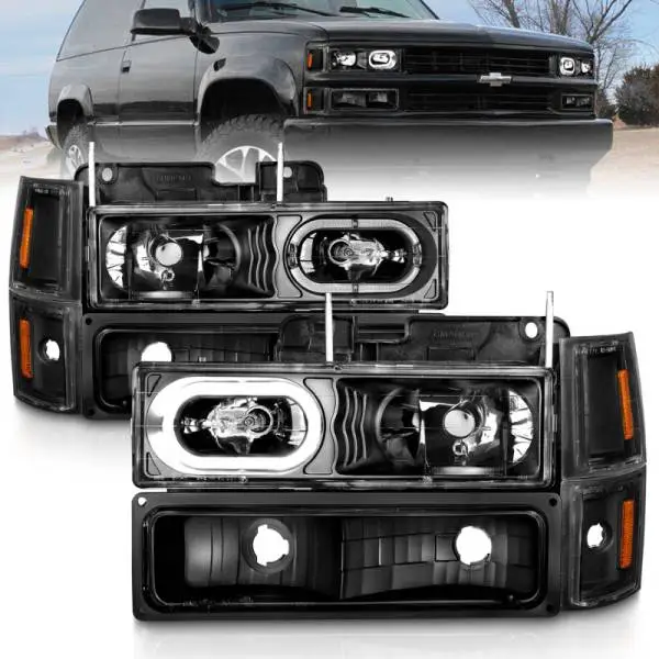 ANZO 88-98 Chevrolet C1500 Crystal Headlights Black Housing w/ Signal and Side Marker Lights thumbnail 2