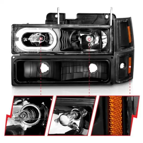 ANZO 88-98 Chevrolet C1500 Crystal Headlights Black Housing w/ Signal and Side Marker Lights thumbnail 3