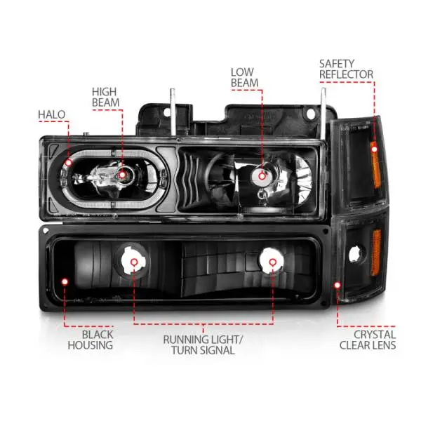 ANZO 88-98 Chevrolet C1500 Crystal Headlights Black Housing w/ Signal and Side Marker Lights thumbnail 6