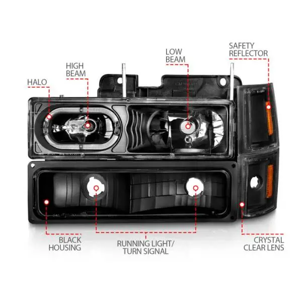 ANZO 88-98 Chevrolet C1500 Crystal Headlights Black Housing w/ Signal and Side Marker Lights thumbnail 10