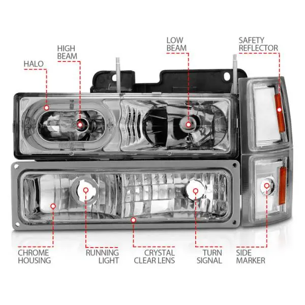 ANZO 88-98 Chevrolet C1500 Crystal Headlights Chrome Housing w/ Signal and Side Marker Lights thumbnail 10