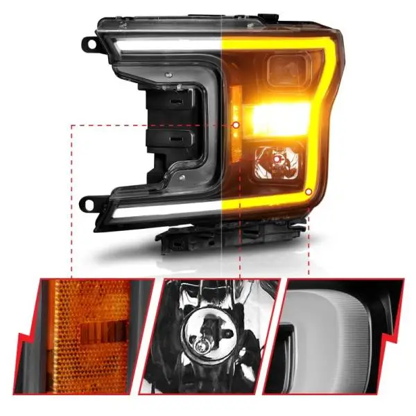 ANZO 2018-2020 Ford F-150 Projector Headlight w/ Plank Style Switchback Black Housing thumbnail 4