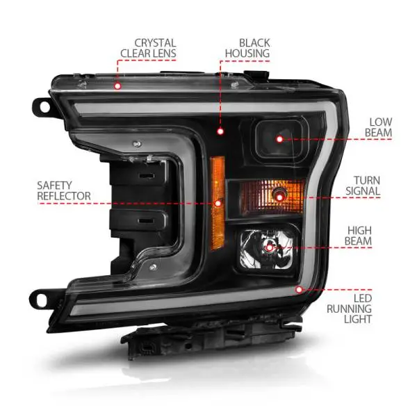 ANZO 2018-2020 Ford F-150 Projector Headlight w/ Plank Style Switchback Black Housing thumbnail 10