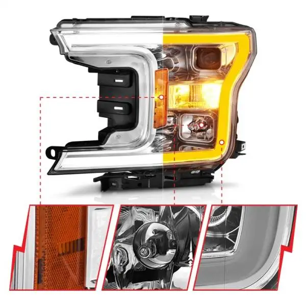 ANZO 2018-2020 Ford F-150 Projector Headlight w/Plank Style Switchback Chrome Housing thumbnail 4