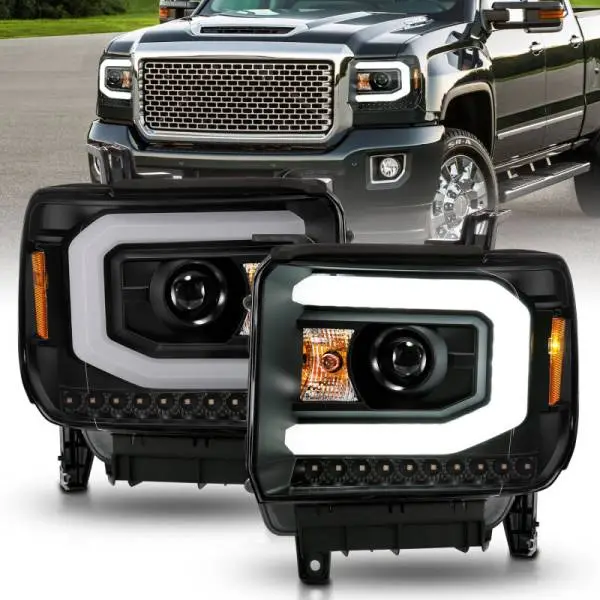 ANZO 2014-2015 GMC Sierra 1500 Projector Headlights w/ Light Bar Black Housing (Halogen Type) thumbnail 2
