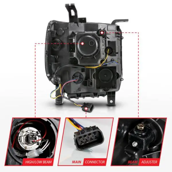 ANZO 2014-2015 GMC Sierra 1500 Projector Headlights w/ Light Bar Black Housing (Halogen Type) thumbnail 11