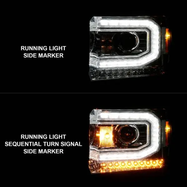 ANZO 2014-2015 GMC Sierra 1500 Projector Headlights w/ Light Bar Chrome Housing (Halogen Type) thumbnail 3