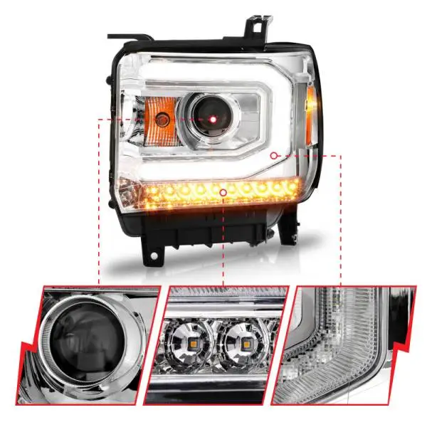 ANZO 2014-2015 GMC Sierra 1500 Projector Headlights w/ Light Bar Chrome Housing (Halogen Type) thumbnail 10