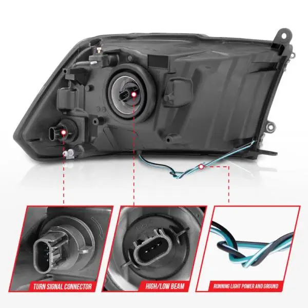 ANZO 2009-2018 Dodge Ram 1500 Crystal Headlights w/ Light Bar Black Housing thumbnail 5