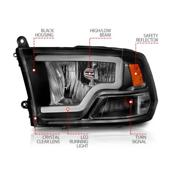 ANZO 2009-2018 Dodge Ram 1500 Crystal Headlights w/ Light Bar Black Housing thumbnail 7