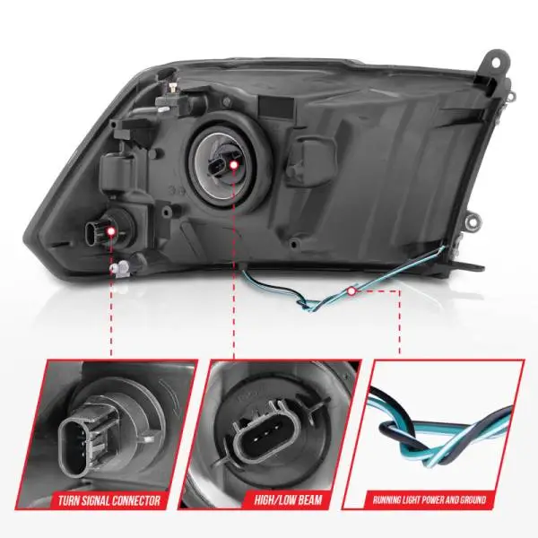 ANZO 2009-2018 Dodge Ram 1500 Crystal Headlights w/ Light Bar Black Housing thumbnail 11
