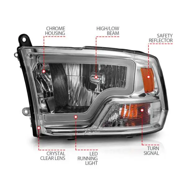 ANZO 2009-2018 Dodge Ram 1500/ 2500/ 3500 Crystal Headlights w/ Light Bar Chrome Housing thumbnail 7