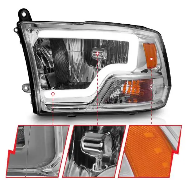 ANZO 2009-2018 Dodge Ram 1500/ 2500/ 3500 Crystal Headlights w/ Light Bar Chrome Housing thumbnail 9
