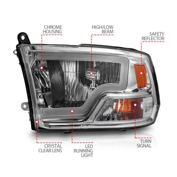 ANZO 2009-2018 Dodge Ram 1500/ 2500/ 3500 Crystal Headlights w/ Light Bar Chrome Housing thumbnail 10