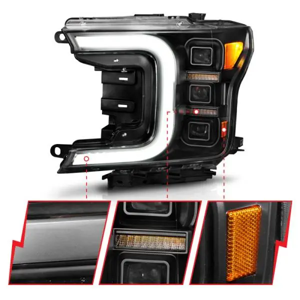ANZO 18-20 Ford F-150 Full Led Projector Light Bar Headlights Black Amber thumbnail 7