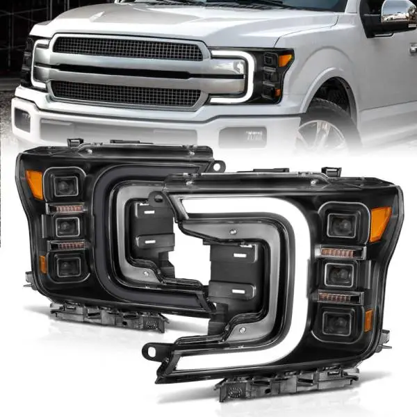 ANZO 18-20 Ford F-150 Full Led Projector Smoke Bar Style Headlights Black Amber thumbnail 2
