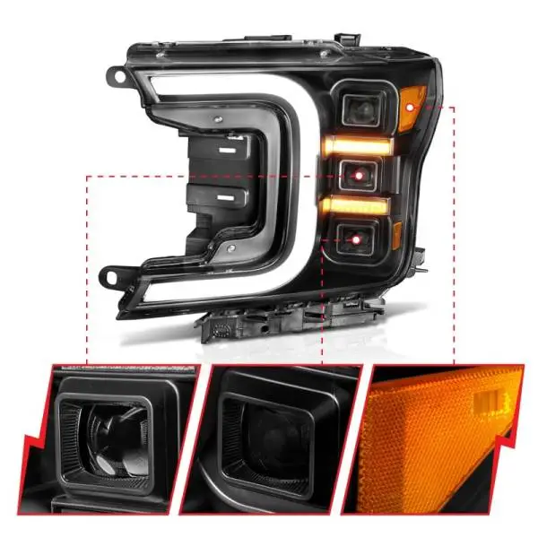 ANZO 18-20 Ford F-150 Full Led Projector Smoke Bar Style Headlights Black Amber thumbnail 3