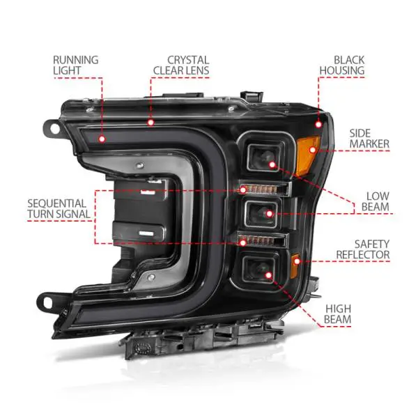 ANZO 18-20 Ford F-150 Full Led Projector Smoke Bar Style Headlights Black Amber thumbnail 7